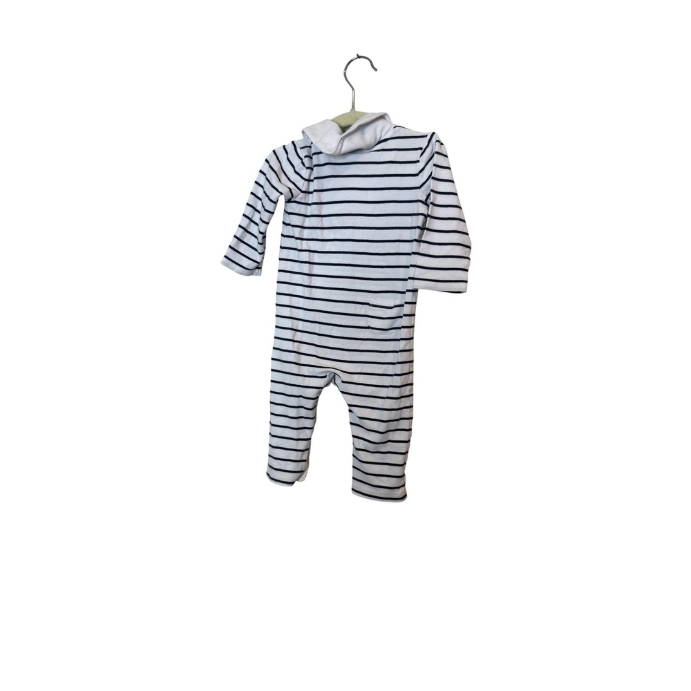 Janie And Jack Romper Baby Boys 12-18 Months White Navy Stripe Collar One Piece